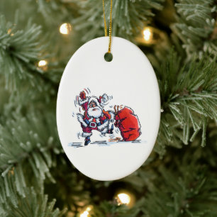 Ornamento De Cerâmica Adorno de cerâmica oval do Papai Noel Zangado