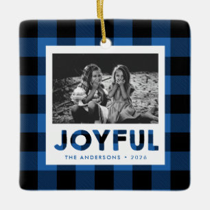 Ornamento De Cerâmica Adorno de Foto Xadrez Azul Alegre Buffalo