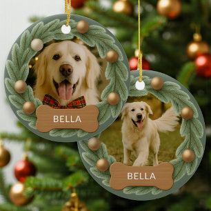 Ornamento De Cerâmica Adorno de Natal de Coroa de Fotos de Cachorro Fofo