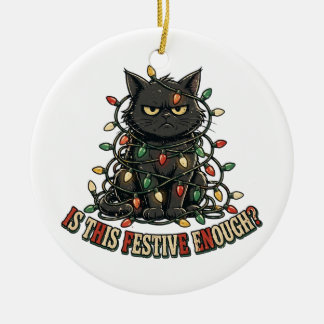 Ornamento De Cerâmica Adorno de Natal de Gato Preto Engraçado Festivo
