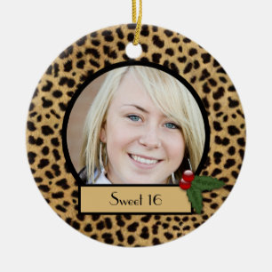 Ornamento De Cerâmica Adorno de Natal Estampa de Leopardo Sweet 16