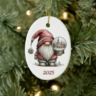 Ornamento De Cerâmica Adorno de Natal Oval em Cerâmica Gnome