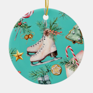 Ornamento De Cerâmica Adorno de Patins Pinos Biscoitos Verde Mar Natal