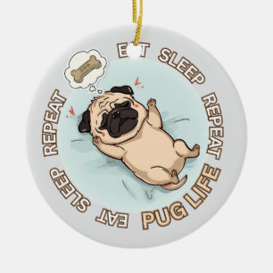 Ornamento De Cerâmica Adorno de Pug Adormecido Engraçado Comer Dormir