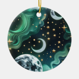 Ornamento De Cerâmica Adorno Fases da Lua Celestial Verde Esmeralda