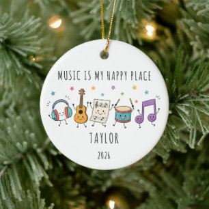 Ornamento De Cerâmica Adorno Infantil Música É Meu Lugar Feliz