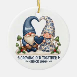 Ornamento De Cerâmica Adorno Personalizado de Casal de Gnomos Envelhecen