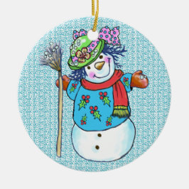 Ornamento De Cerâmica Adornos de Boneco de Neve Senhora Boneco de Neve
