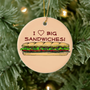 Ornamento De Cerâmica Adoro Grandes Sanduíches Hoagie