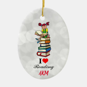 Ornamento De Cerâmica Adoro Ler Livros Monogramados