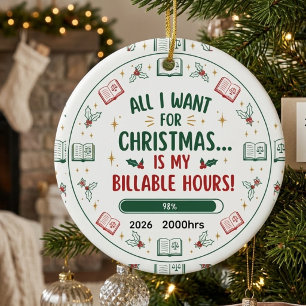 Ornamento De Cerâmica Advogado Engraçado Natal Personalizado 2026 Horas