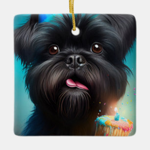 Ornamento De Cerâmica Affenpinscher celebrando Balões de aniversário bol