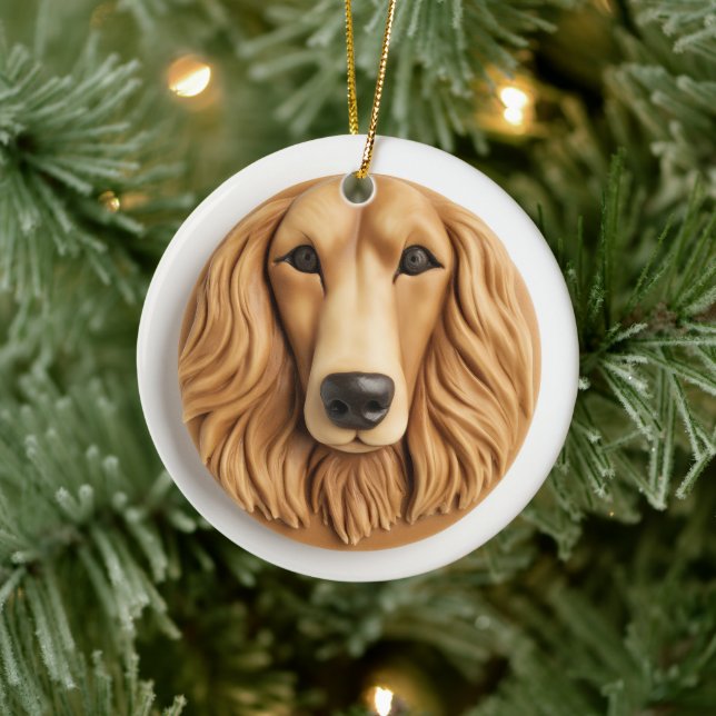 Ornamento De Cerâmica Afghan Hound 3D Inspirado (Árvore)