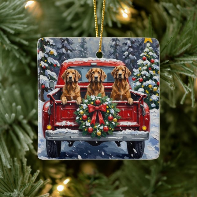 Ornamento De Cerâmica Afghan Hound Christmas Red Truck Holiday (Árvore)