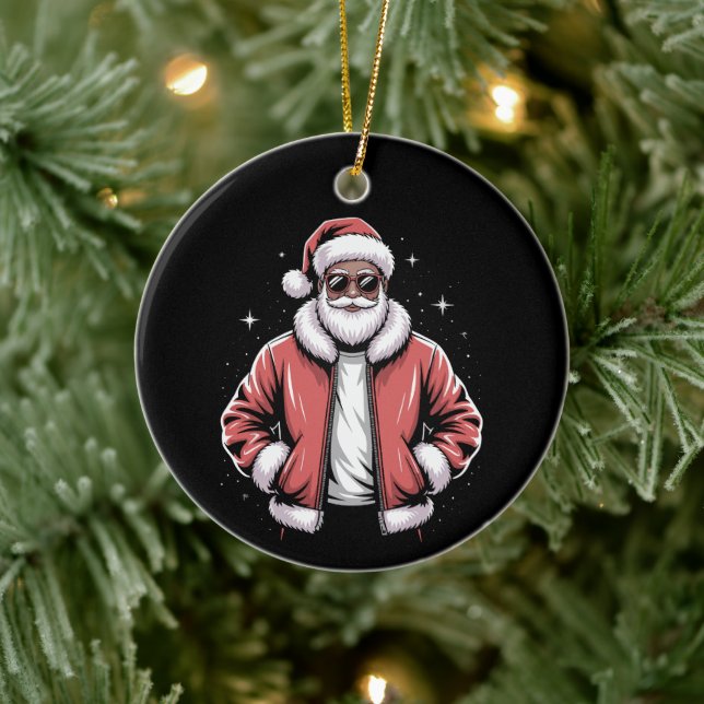 Ornamento De Cerâmica African American Santa Christmas Pajama Cool Black (Árvore)