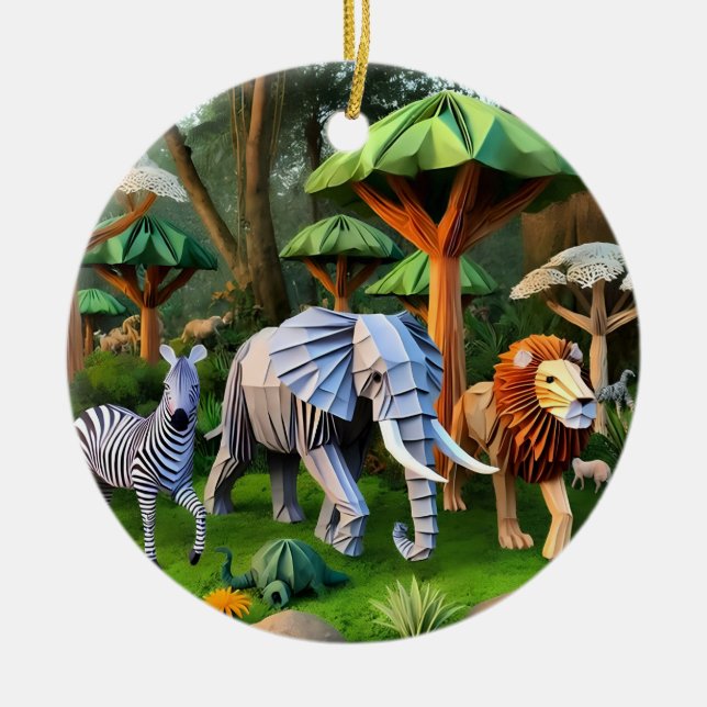 Ornamento De Cerâmica  African animals in origame (Frente)