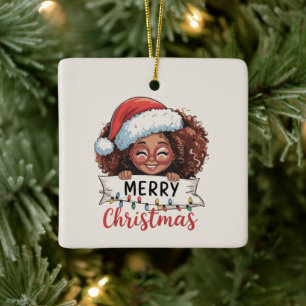 Ornamento De Cerâmica Africano americano Feliz Natal Africano Negro