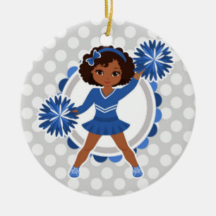 Ornamento De Cerâmica Afro-Americano Cheerleader Azul - Alegre