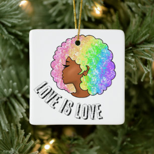 Ornamento De Cerâmica afro arco-íris amor LGBTQ é amor orgulho garota ne