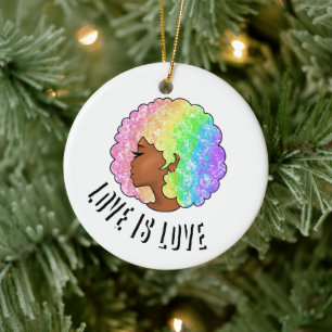 Ornamento De Cerâmica afro arco-íris amor LGBTQ é amor orgulho garota ne