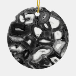 Ornamento De Cerâmica Ágata geodo preto e branco abstrato