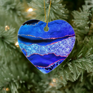 Ornamento De Cerâmica Agate Neon Blue Glitter Sparkle