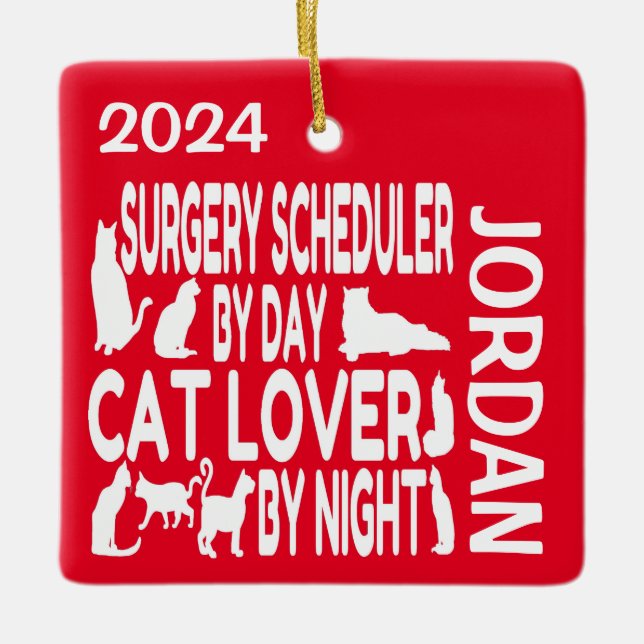 Ornamento De Cerâmica Agendador de Cirurgia ama Cats PERSONALIZADOS (Frente)