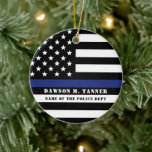 Ornamento De Cerâmica Agente de Polícia Personalizado Fino Linha Azul Si<br><div class="desc">Policial Personalizado Thin Blue Line USA Departamento de Polícia de Bandeiras!</div>