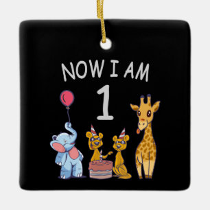 Ornamento De Cerâmica Agora eu tenho 1 ano de idade 1º Aniversário no Zo