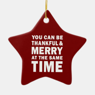 Ornamento De Cerâmica Agradecido e Alegre Estrela Vermelha do Natal Mode