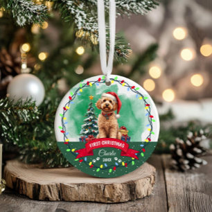 Ornamento De Cerâmica Água-tinta Cachorro Goldendoodle Fofo Natal Pet