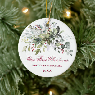 Ornamento De Cerâmica Água Verde Berries Primeiro Natal