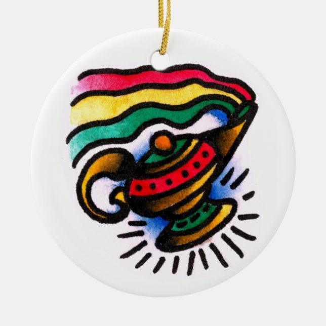 Ornamento De Cerâmica Aguarela da garrafa dos génios (Frente)