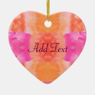 Ornamento De Cerâmica Aguarela lunática alaranjada cor-de-rosa abstrata