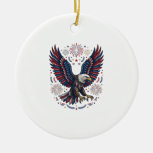 Ornamento De Cerâmica Águia Careca Patriótica Fogos de Artifício Vetor V