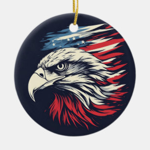Ornamento De Cerâmica Águia de Tinta & Arte da Bandeira Americana Liberd
