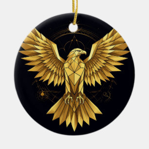 Ornamento De Cerâmica Águia Geométrica Dourada