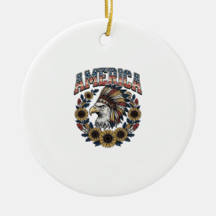 Ornamento De Cerâmica Águia Patriótica América Girassol Vintage