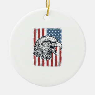 Ornamento De Cerâmica Águia Patriótica Bandeira Americana Gravura Vintag
