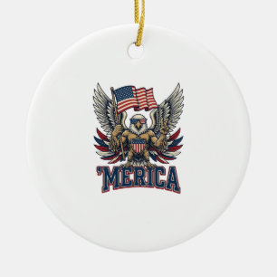Ornamento De Cerâmica Águia Patriótica Merica Camisa Vintage Vetor Desig