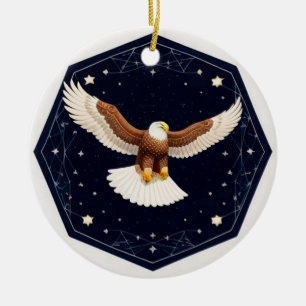 Ornamento De Cerâmica Águia Voando Contra Fundo Estrelado