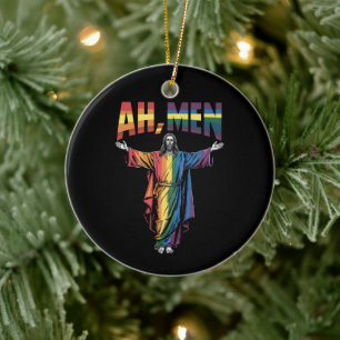 Ornamento De Cerâmica Ah Homens Engraçados LGBT Orgulho Gay Jesus Cristã