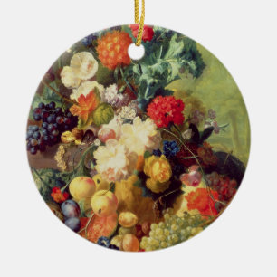 Ornamento De Cerâmica Ainda vida com flores e fruta