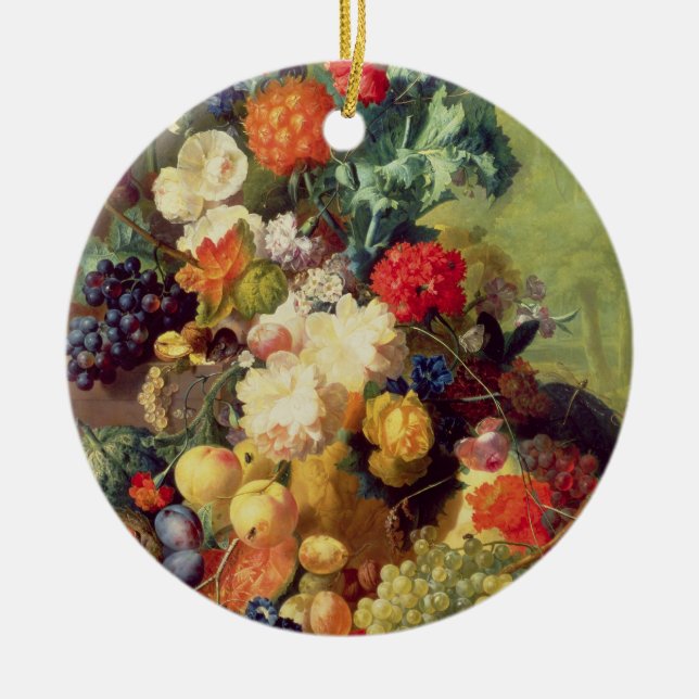 Ornamento De Cerâmica Ainda vida com flores e fruta (Frente)