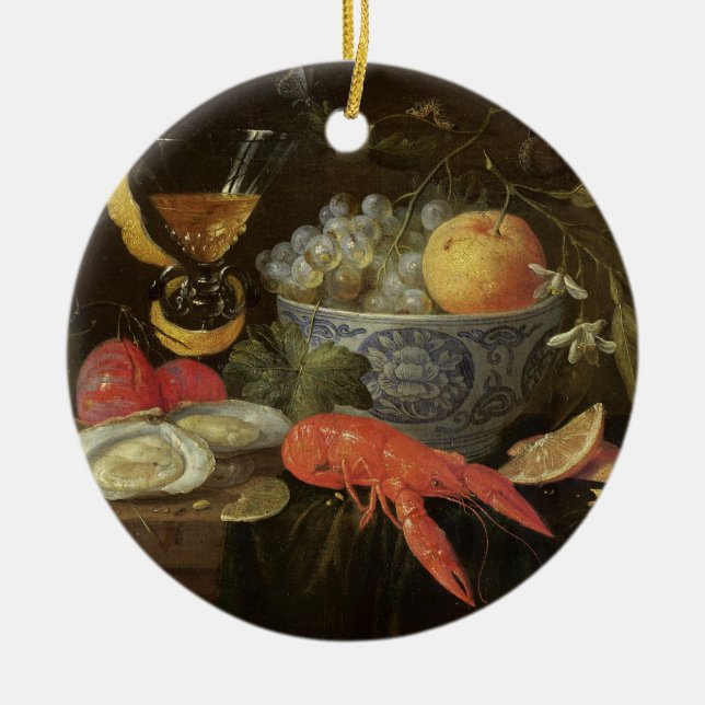 Ornamento De Cerâmica Ainda vida com fruta e marisco, 1653 (óleo sobre (Frente)