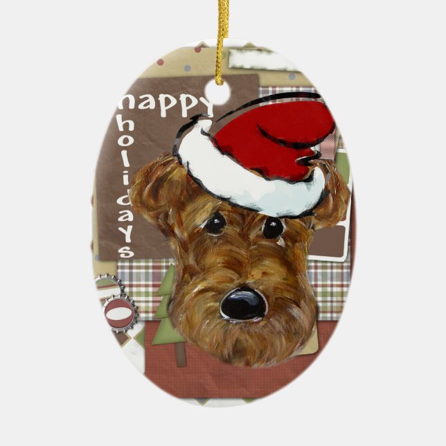 ORNAMENTO DE CERÂMICA AIREDALE DE NATAL (Frente)