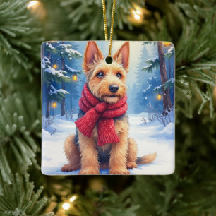 Ornamento De Cerâmica Airedale Terrier Aguarela Natal Nevado
