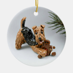 Ornamento De Cerâmica Airedale Terrier Black e Tan Tricolor