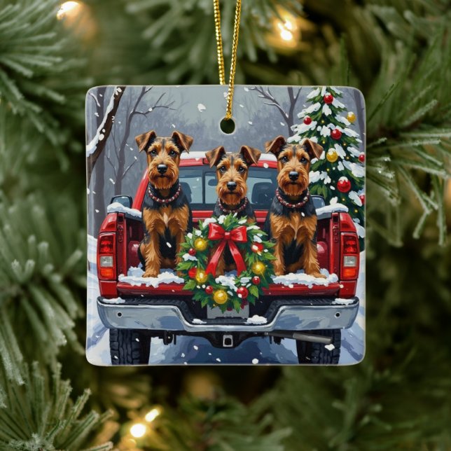 Ornamento De Cerâmica Airedale Terrier Christmas Red Truck Holiday (Árvore)