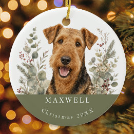Ornamento De Cerâmica Airedale Terrier Raça de Cachorro Aquarela Natal